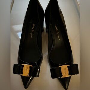 Salvatore Ferragamo Women’s Alice 55 Patent Leather Block Pump Heels Size 8D